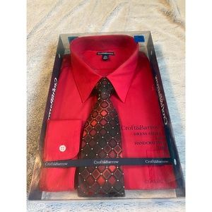 Men's Classic-Fit Red Collar Dress Shirt & Tie Set
